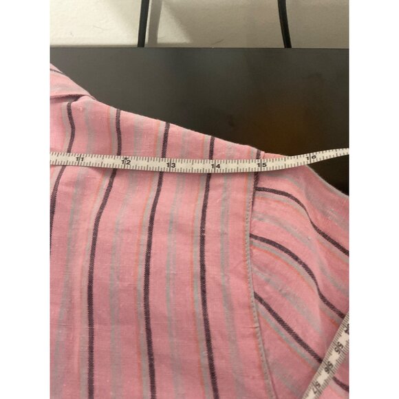 J JILL Linen Dress Tiered Striped Long Sleeves Button Down Lagenlook Pink Small - Picture 7 of 14